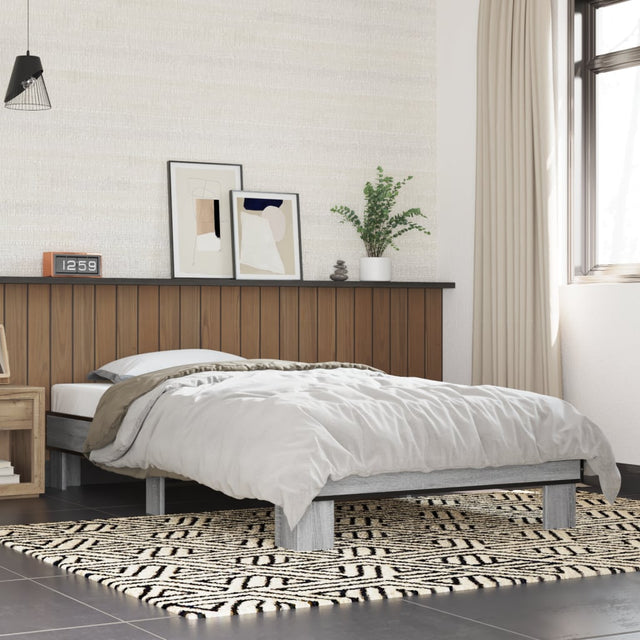 Vidaxl bedframe bewerkt hout en metaal grijs sonoma eiken 100x200 cm