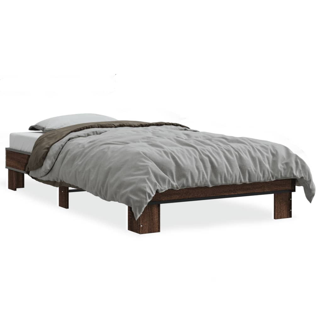 Vidaxl bedframe bewerkt hout en metaal bruin eikenkleurig 100x200 cm