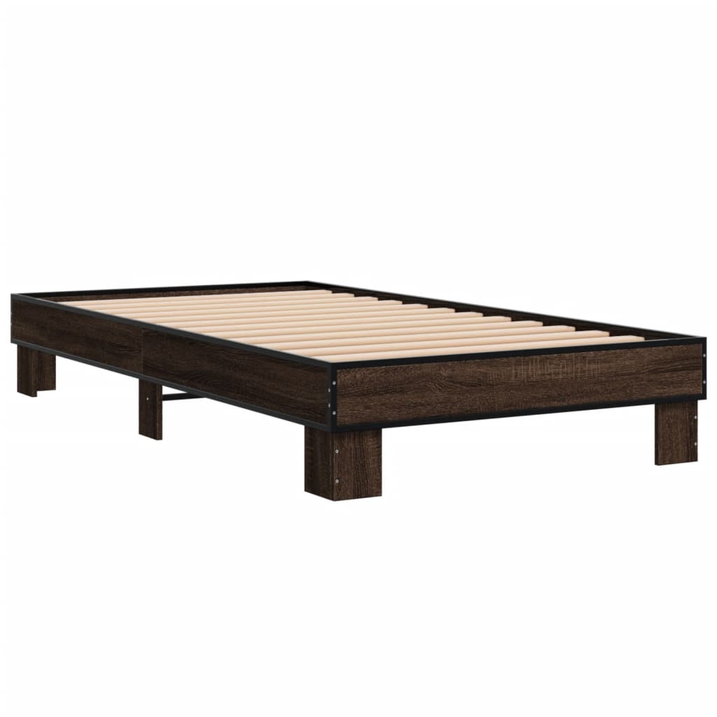 Vidaxl bedframe bewerkt hout en metaal bruin eikenkleurig 100x200 cm