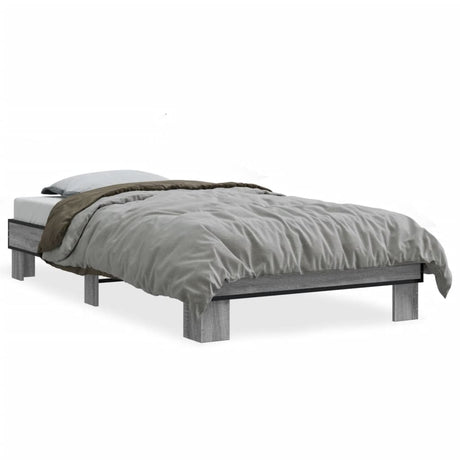 Vidaxl bedframe bewerkt hout en metaal grijs sonoma eiken 90x200 cm