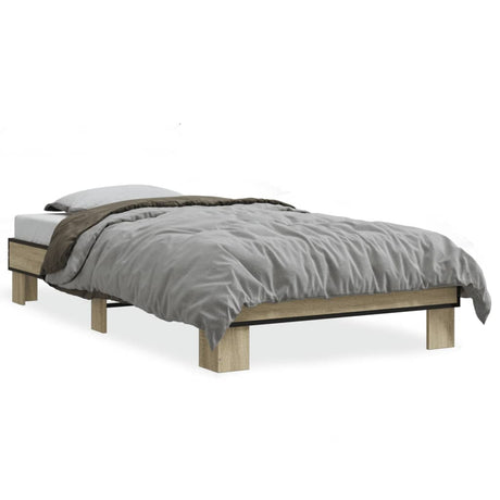 Vidaxl bedframe bewerkt hout en metaal sonoma eikenkleurig 75x190 cm