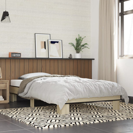 Vidaxl bedframe bewerkt hout en metaal sonoma eikenkleurig 75x190 cm
