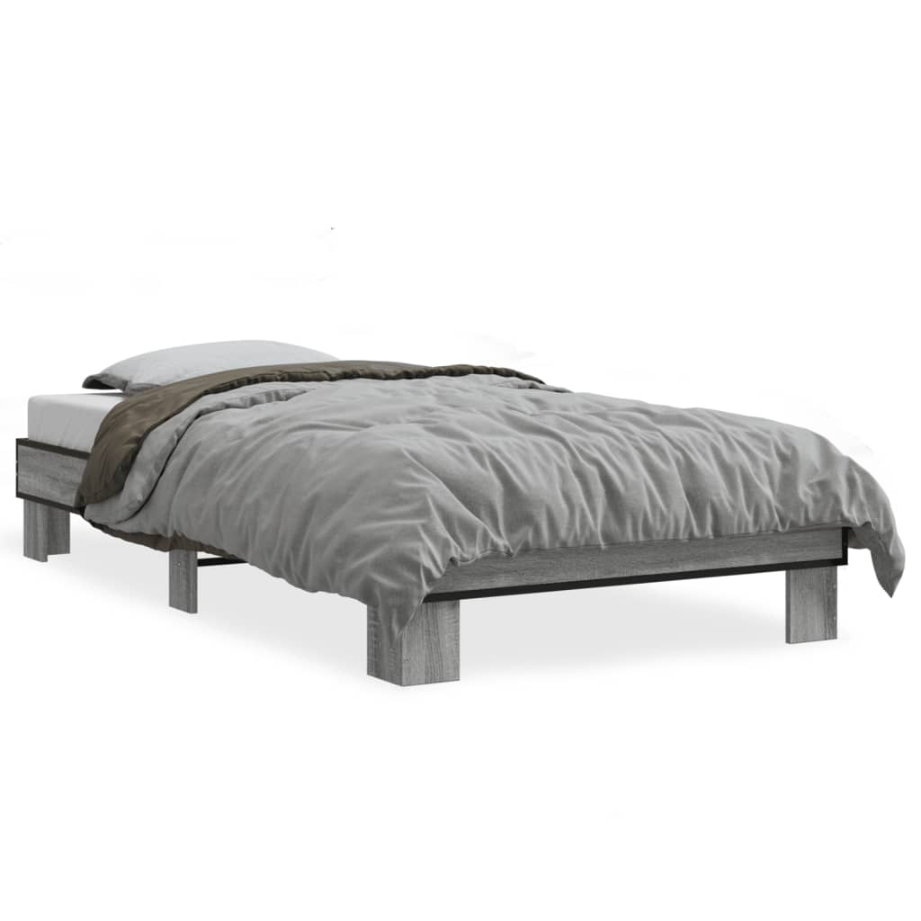Vidaxl bedframe bewerkt hout en metaal grijs sonoma eiken 75x190 cm
