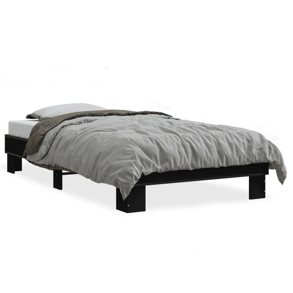 Vidaxl bedframe bewerkt hout en metaal zwart 90x190 cm