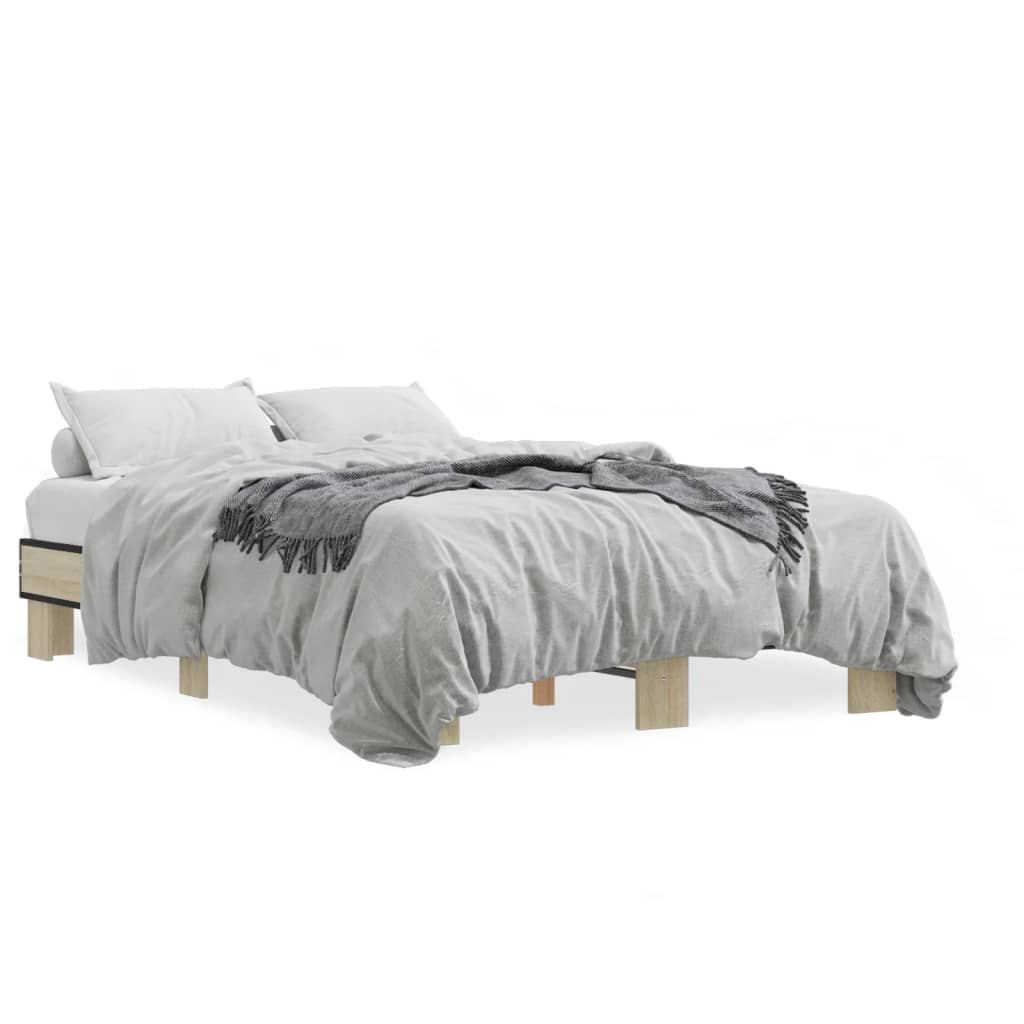 Vidaxl bedframe bewerkt hout metaal sonoma eikenkleurig 120x190 cm