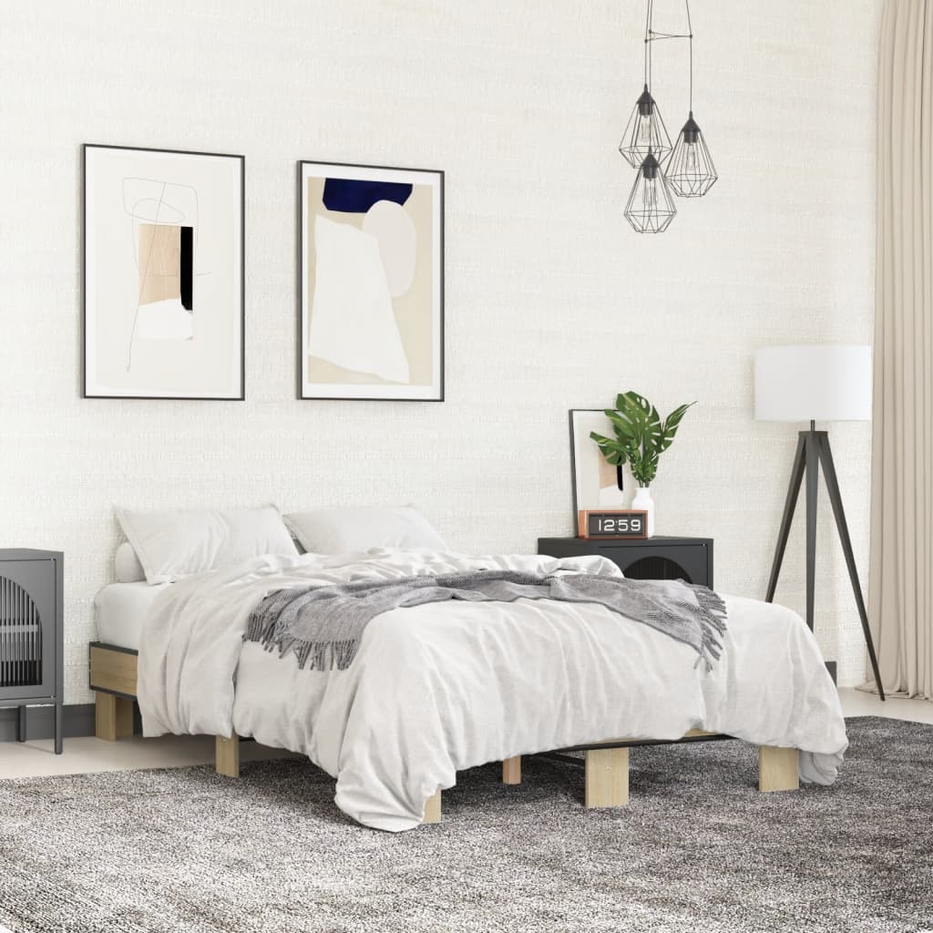 Vidaxl bedframe bewerkt hout metaal sonoma eikenkleurig 120x190 cm