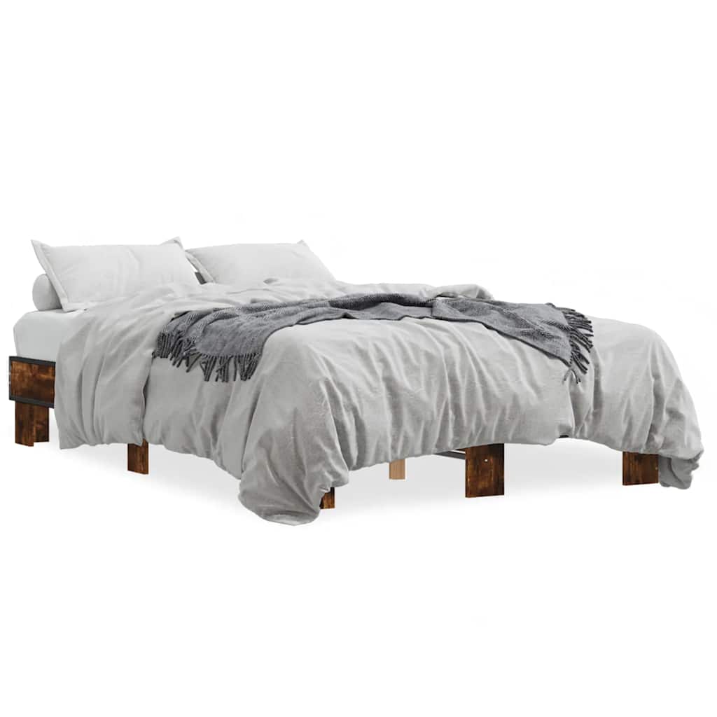 Vidaxl bedframe bewerkt hout metaal gerookt eikenkleurig 140x190 cm