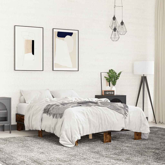 Vidaxl bedframe bewerkt hout metaal gerookt eikenkleurig 140x190 cm
