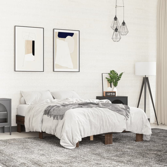 Vidaxl bedframe bewerkt hout metaal bruin eikenkleur 140x190 cm