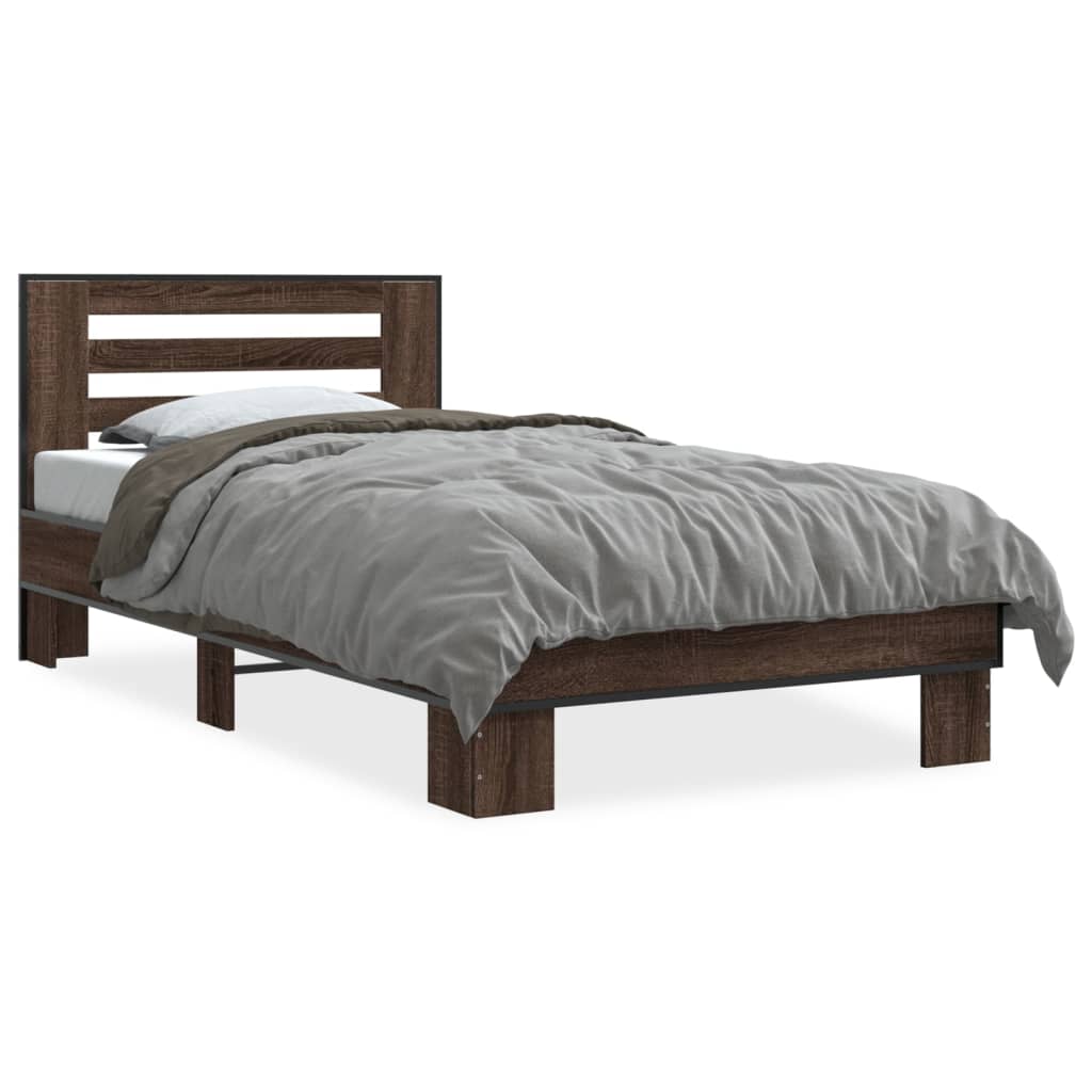 Vidaxl bedframe bewerkt hout en metaal bruin eikenkleurig 90x190 cm