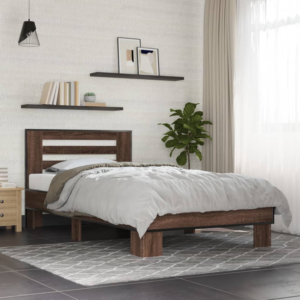 Vidaxl bedframe bewerkt hout en metaal bruin eikenkleurig 90x190 cm