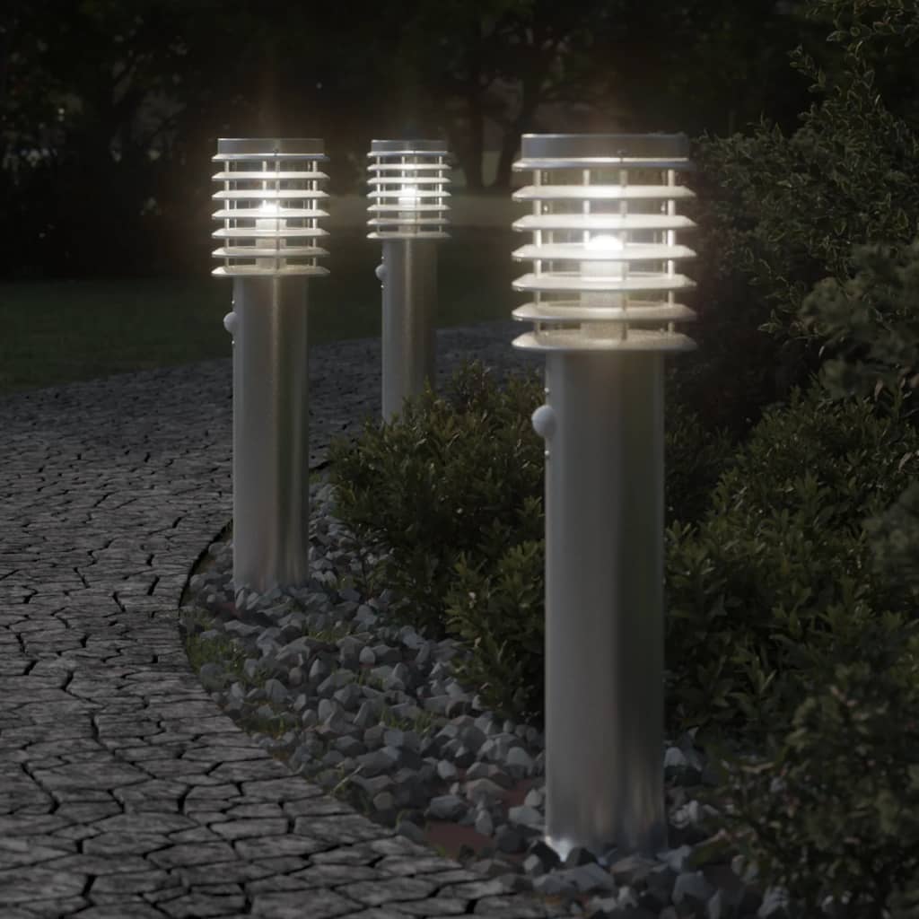 Vidaxl buitenvloerlampen 3 st met sensors 60 cm roestvrijstaal zilver