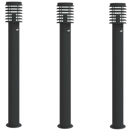 Vidaxl buitenvloerlampen 3 st met sensors 110 cm roestvrijstaal zwart