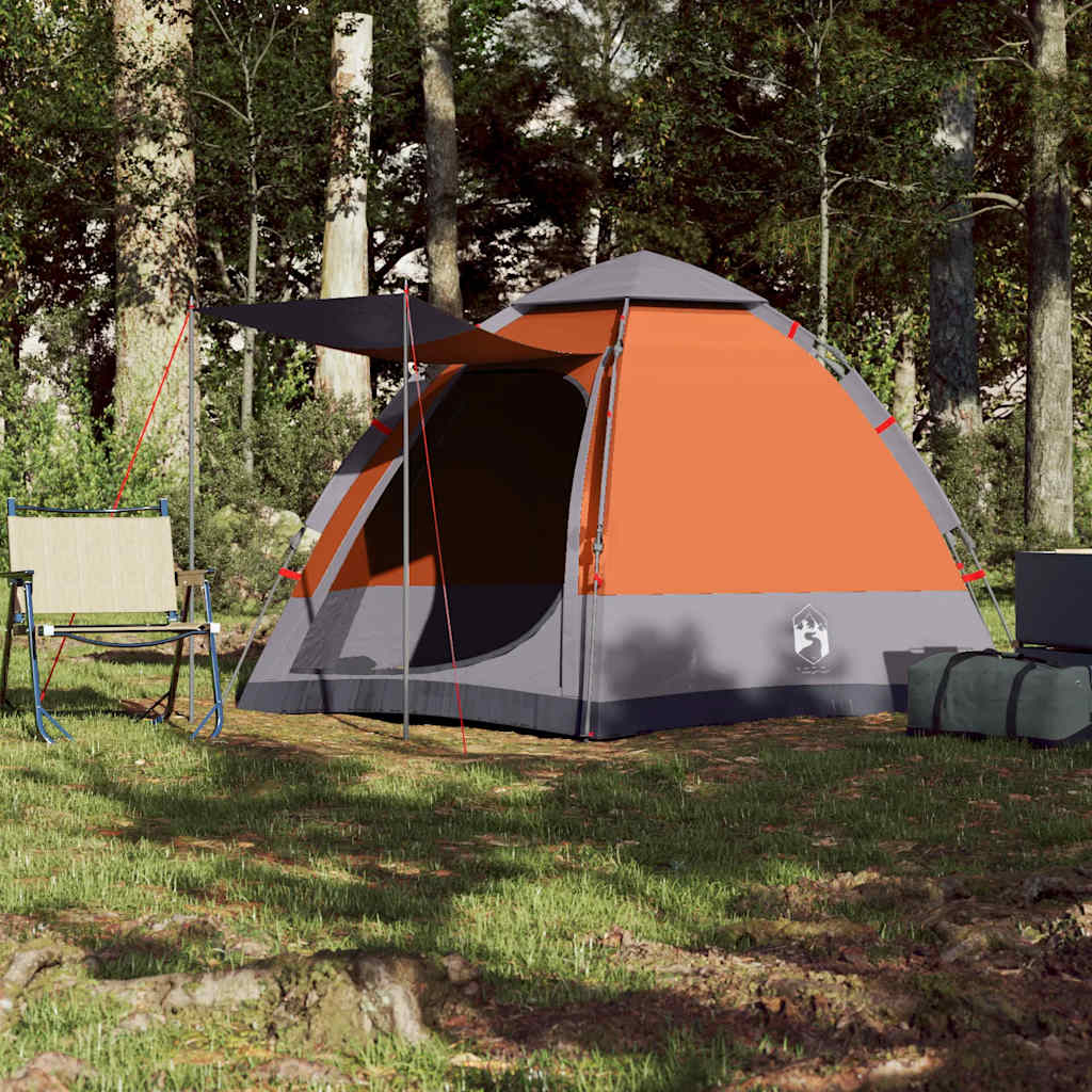 Vidaxl Camping Stan 4-Person Rychlé uvolnění šedé a oranžové