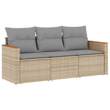 Vidaxl 3-delige loungeset met kussens poly rattan beige