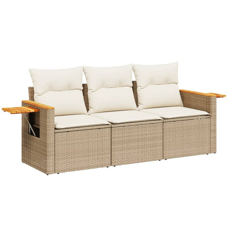 Vidaxl 3-delige loungeset met kussens poly rattan beige