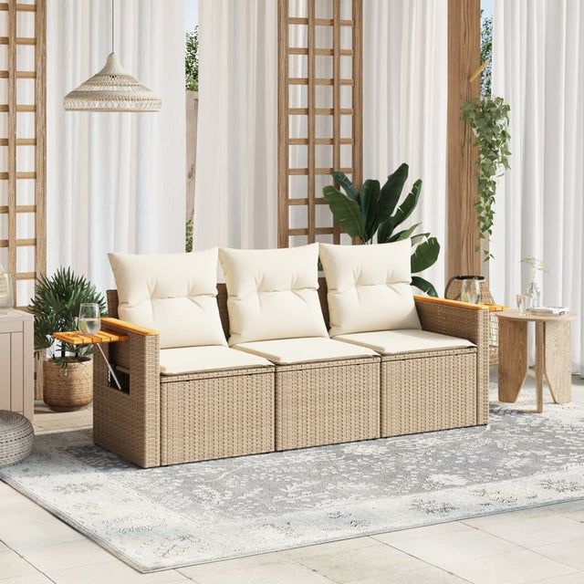 Vidaxl 3-delige loungeset met kussens poly rattan beige