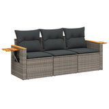 Vidaxl 3-delige loungeset met kussens poly rattan grijs