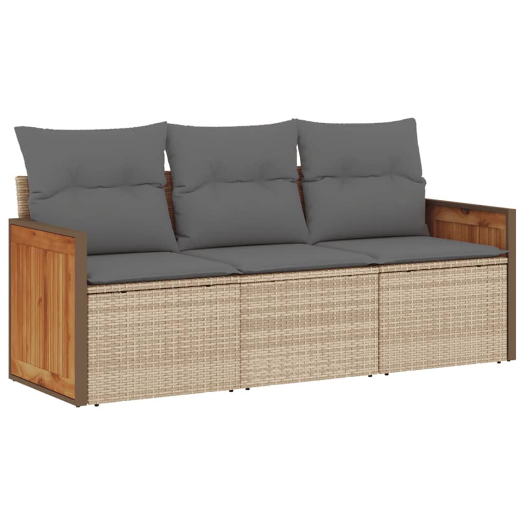 Vidaxl 3-delige loungeset met kussens poly rattan beige