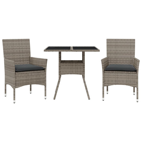 Vidaxl 3-delige tuinset met kussens poly rattan en glas grijs