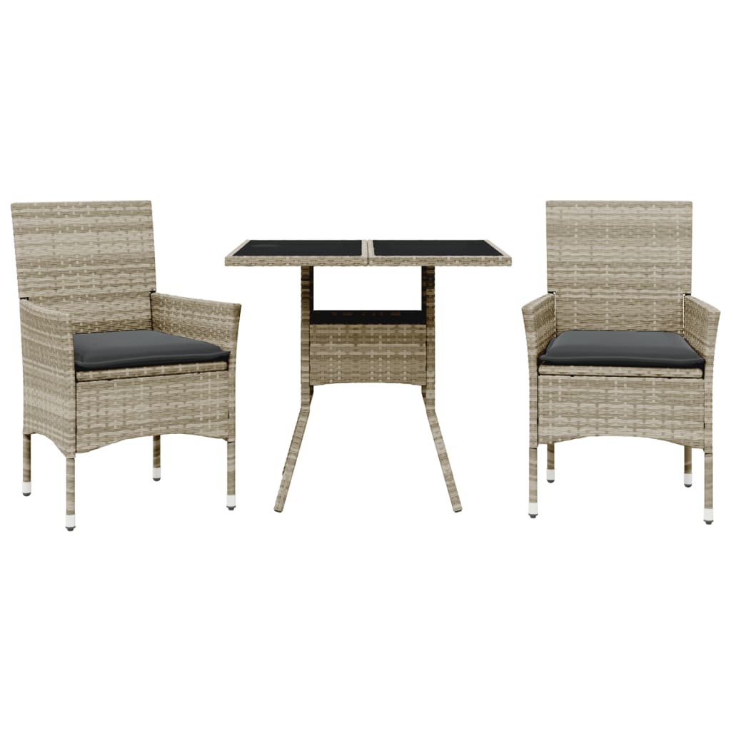 Vidaxl 3-delige tuinset met kussens poly rattan en glas grijs