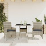 Vidaxl 3-delige tuinset met kussens poly rattan en glas grijs