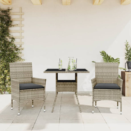 Vidaxl 3-delige tuinset met kussens poly rattan en glas grijs