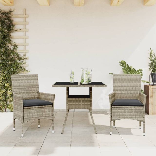 Vidaxl 3-delige tuinset met kussens poly rattan en glas grijs