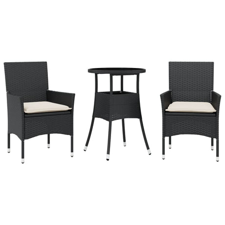 Vidaxl 3-delige tuinset met kussens poly rattan en glas zwart