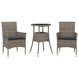 Vidaxl 3-delige tuinset met kussens poly rattan en glas grijs