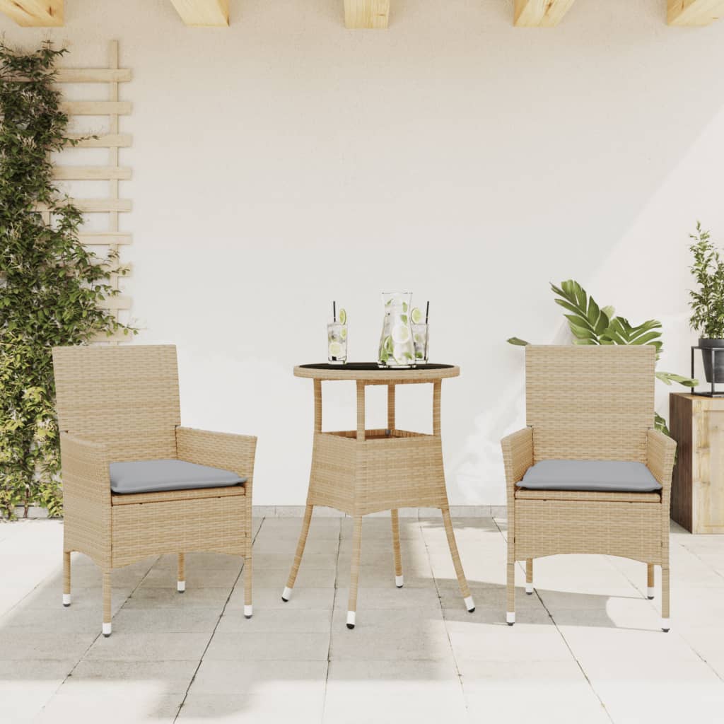 Vidaxl 3-delige tuinset met kussens poly rattan en glas beige