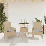 Vidaxl 3-delige tuinset met kussens poly rattan en glas beige