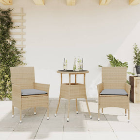 Vidaxl 3-delige tuinset met kussens poly rattan en glas beige