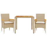 Vidaxl 3-delige tuinset met kussens poly rattan en acaciahout beige