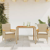 Vidaxl 3-delige tuinset met kussens poly rattan en acaciahout beige