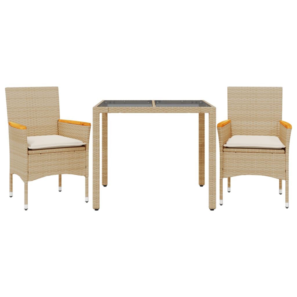 Vidaxl 3-delige tuinset met kussens poly rattan en glas beige