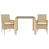Vidaxl 3-delige tuinset met kussens poly rattan en glas beige