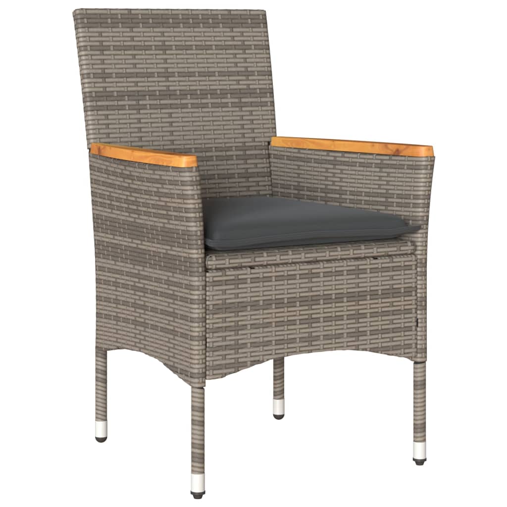 Vidaxl 3-delige tuinset met kussens poly rattan en acaciahout grijs