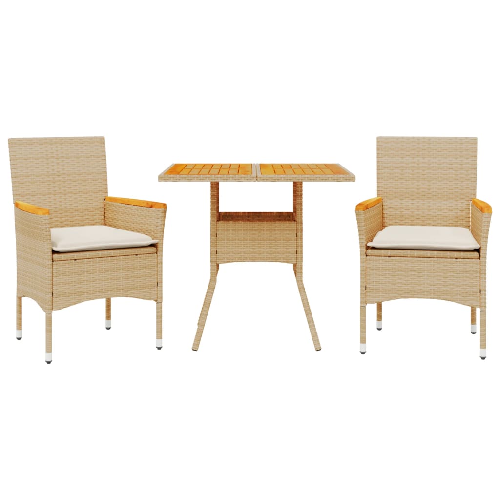 Vidaxl 3-delige tuinset met kussens poly rattan en acaciahout beige