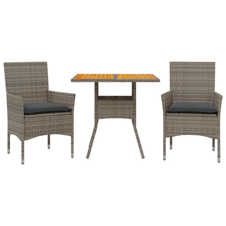 Vidaxl 3-delige tuinset met kussens poly rattan en acaciahout grijs