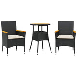 Vidaxl 3-delige tuinset met kussens poly rattan en acaciahout zwart