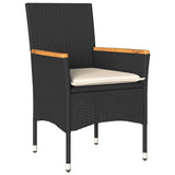 Vidaxl 3-delige tuinset met kussens poly rattan en acaciahout zwart