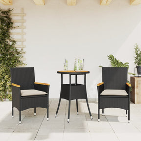 Vidaxl 3-delige tuinset met kussens poly rattan en acaciahout zwart