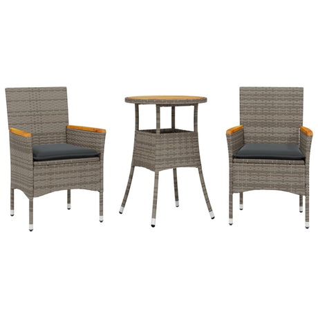 Vidaxl 3-delige tuinset met kussens poly rattan en acaciahout grijs