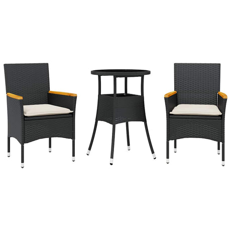 Vidaxl 3-delige tuinset met kussens poly rattan en glas zwart