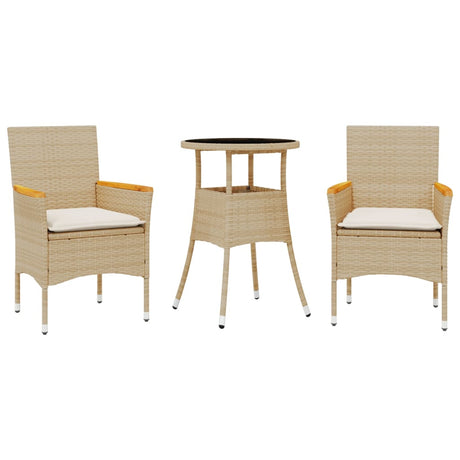 Vidaxl 3-delige tuinset met kussens poly rattan en glas beige