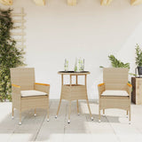 Vidaxl 3-delige tuinset met kussens poly rattan en glas beige