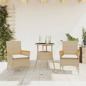 Vidaxl 3-delige tuinset met kussens poly rattan en glas beige