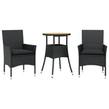 Vidaxl 3-delige tuinset met kussens poly rattan en acaciahout zwart