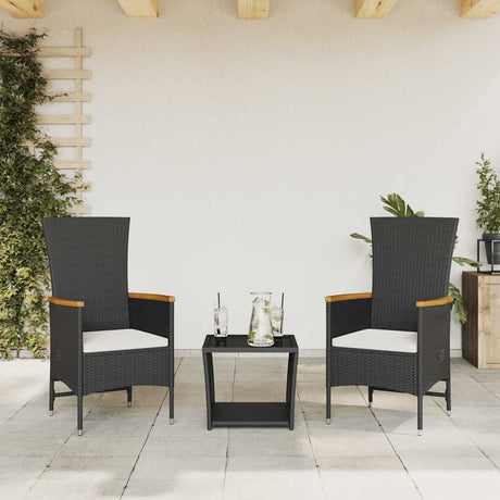 Vidaxl 3-delige tuinset met kussens poly rattan zwart